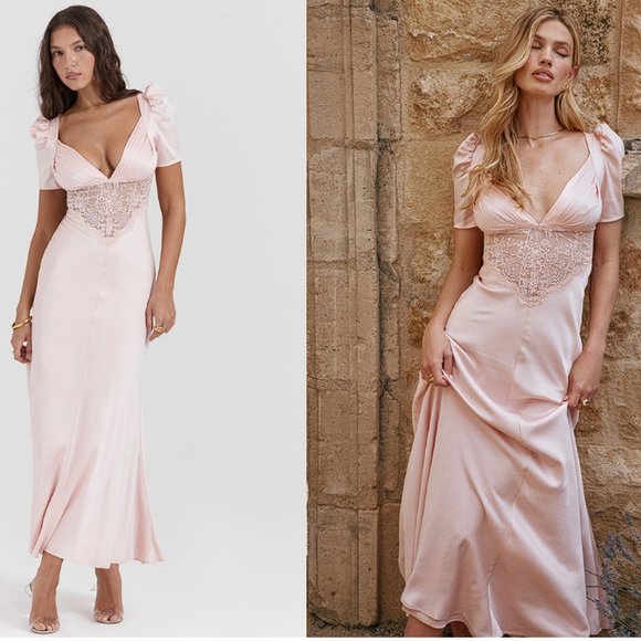 House of CB 'Rafaela' Soft Peach Pure Silk & Lace Dress NWOT - Picture 1 of 11